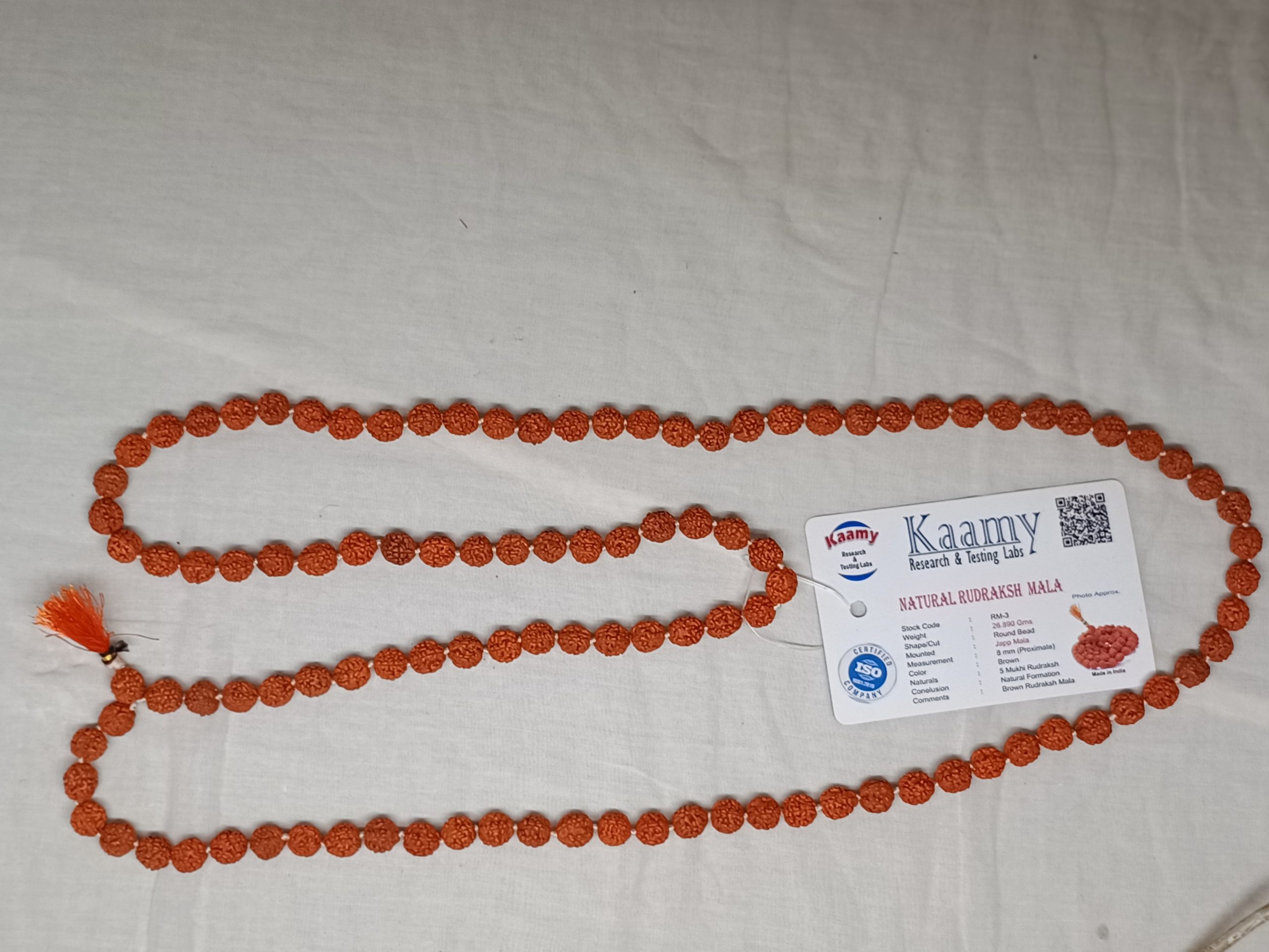 certified natural 5 mukhi rudraksha jaap mala certified card