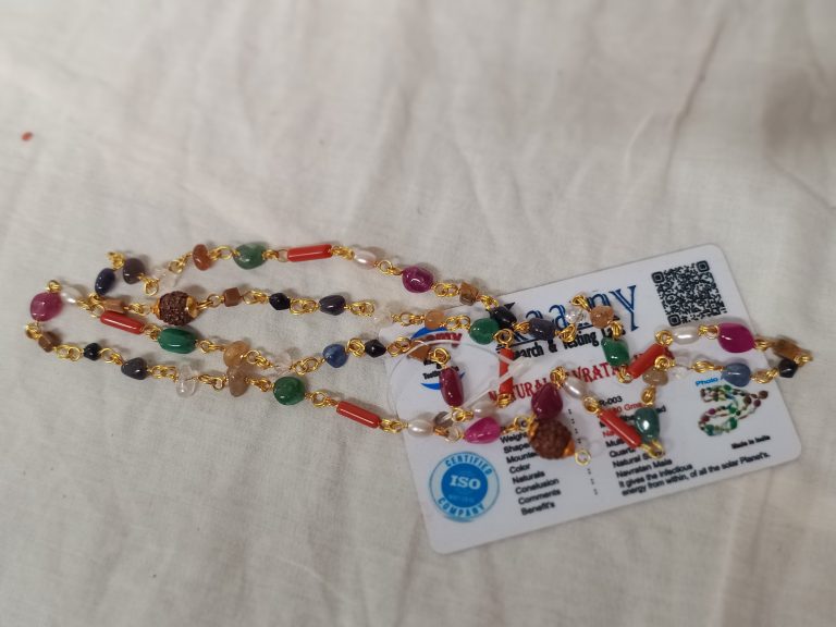 certified natural navratan mala wire rosary with testing certificate crad