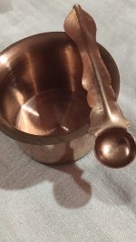 Copper Finish Panchpatra with Spoon – Traditional Puja Bowl Set