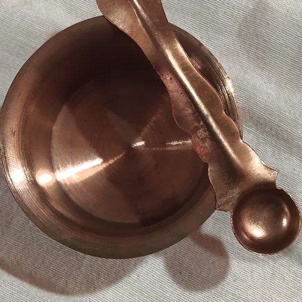 Copper Finish Panchpatra with Spoon – Traditional Puja Bowl Set