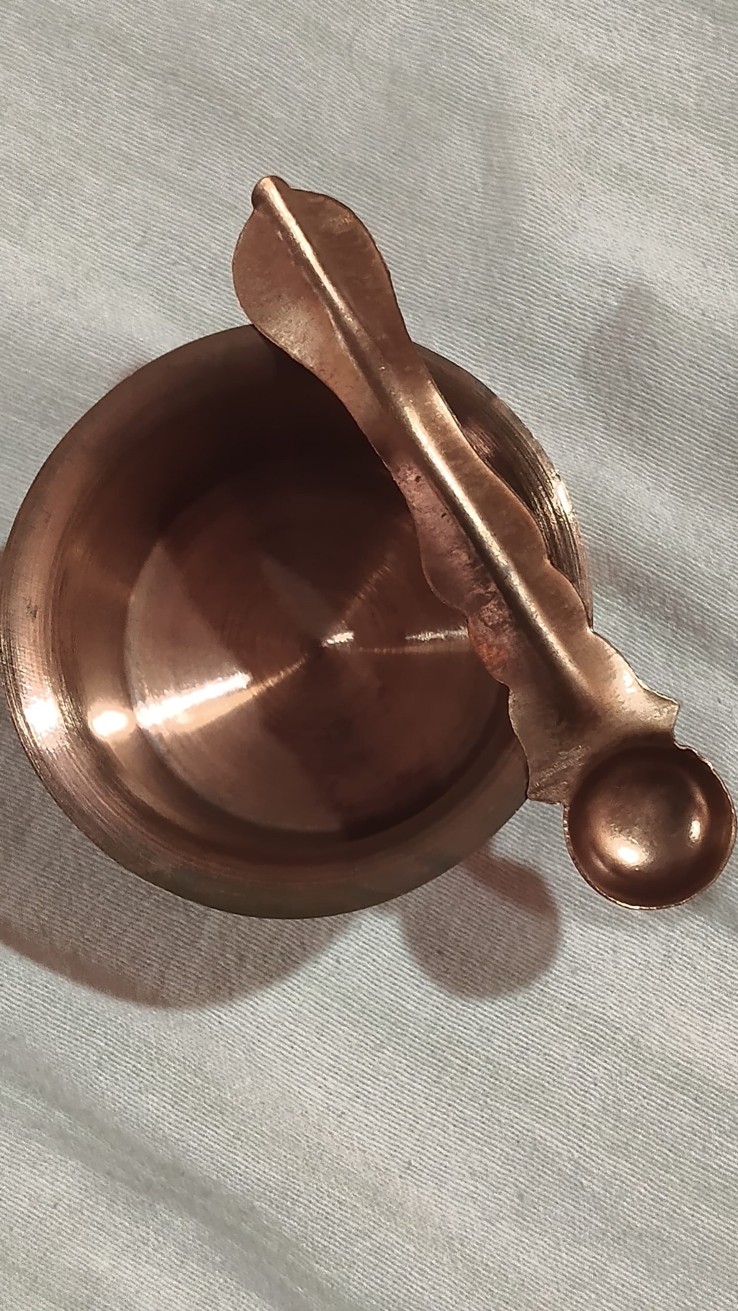 Copper Finish Panchpatra with Spoon – Traditional Puja Bowl Set