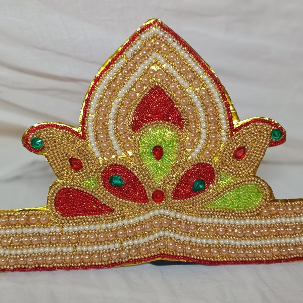 Golden Pearl Zari Flat Velcro Mukut