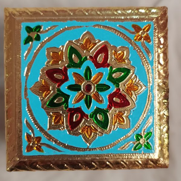 Meenakari Wooden Seat – Pooja Chowki – blue