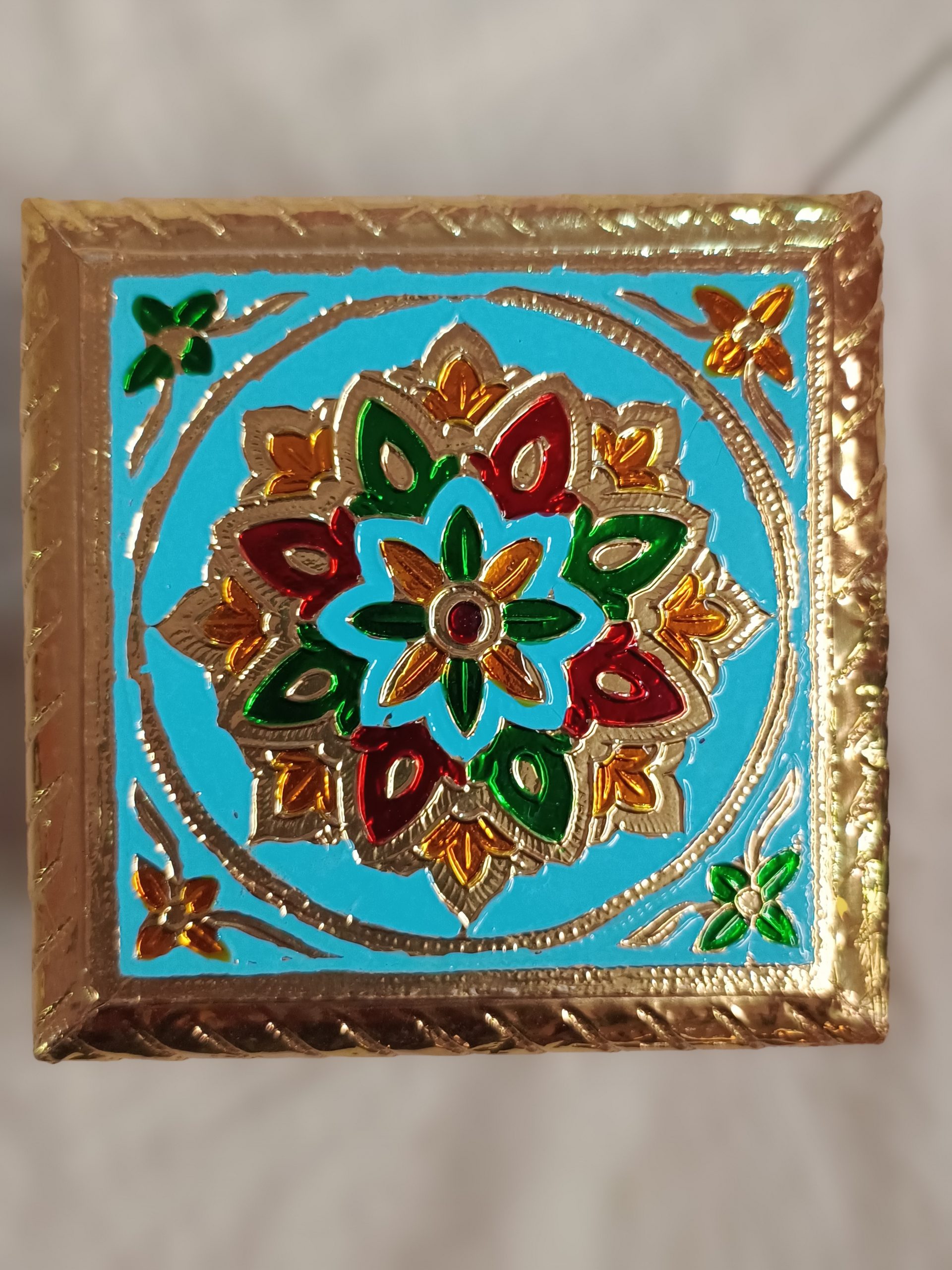 Meenakari Wooden Seat – Pooja Chowki – blue