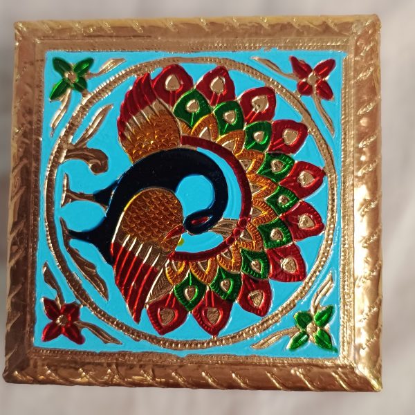 Meenakari Wooden Seat - Pooja Chowki ( peackock)